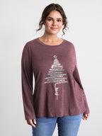 Sequin Cord Embroidered Tree Round Neck T-Shirt