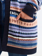Multicolor Stripe Jacquard Pockets Knit Cardigan