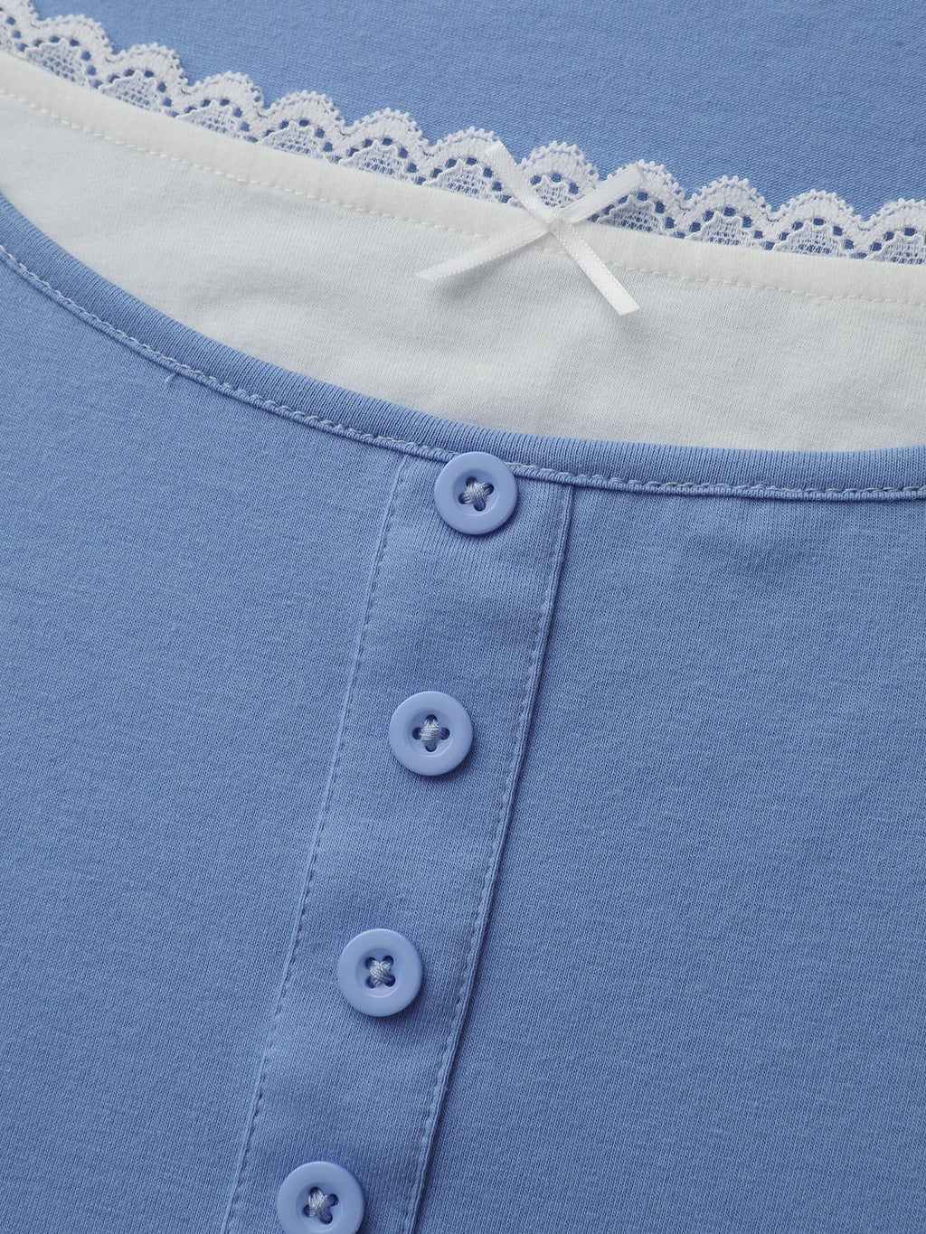 Button Placket Lace Scoop Neck T-Shirt