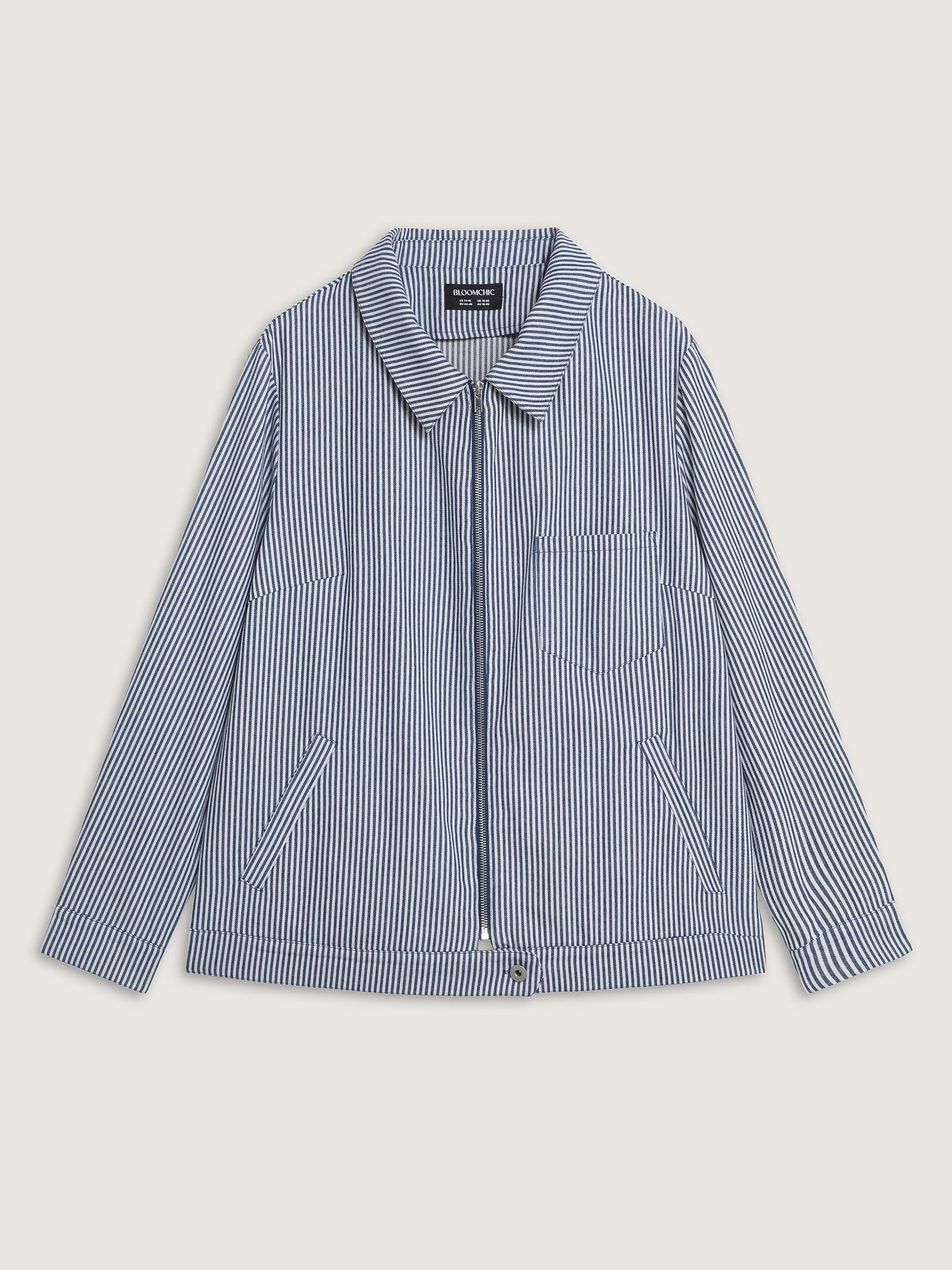 Denim Stripe Zipper-Front Jacket