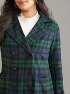 Patched Pocket Plaid Double Breasted Coat