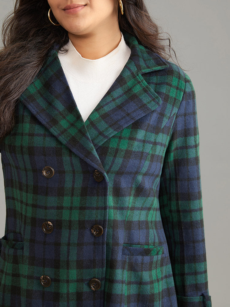 Patched Pocket Plaid Double Breasted Coat