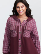 Grid Print Color Contrast Hooded Jacket