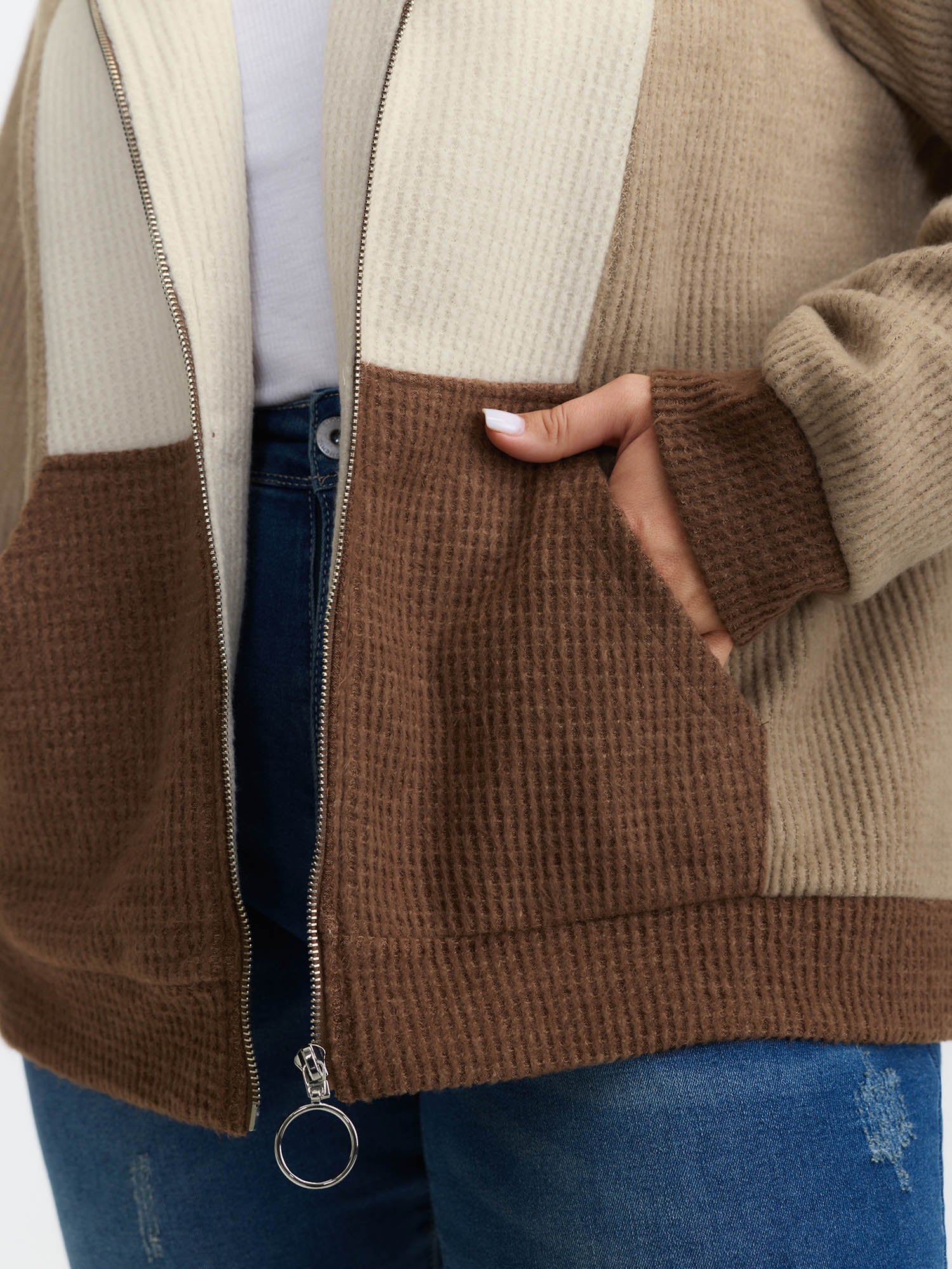 Hooded Colorblock Zipper Jacket