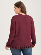 Supersoft Textured Floral Button Ruffled Hem Knit Cardigan