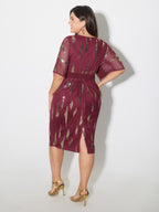 Sequin Embroidery Pleated Waist Midi Dress