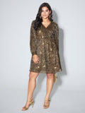 Glitter Surplice Neck Knee Dress