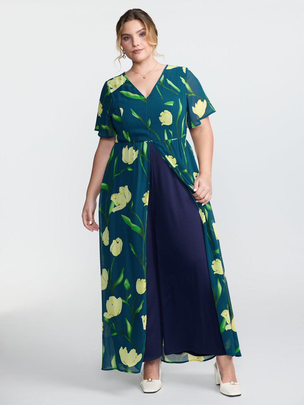 Hidden Zipper Floral Layered Pockets Jumpsuit