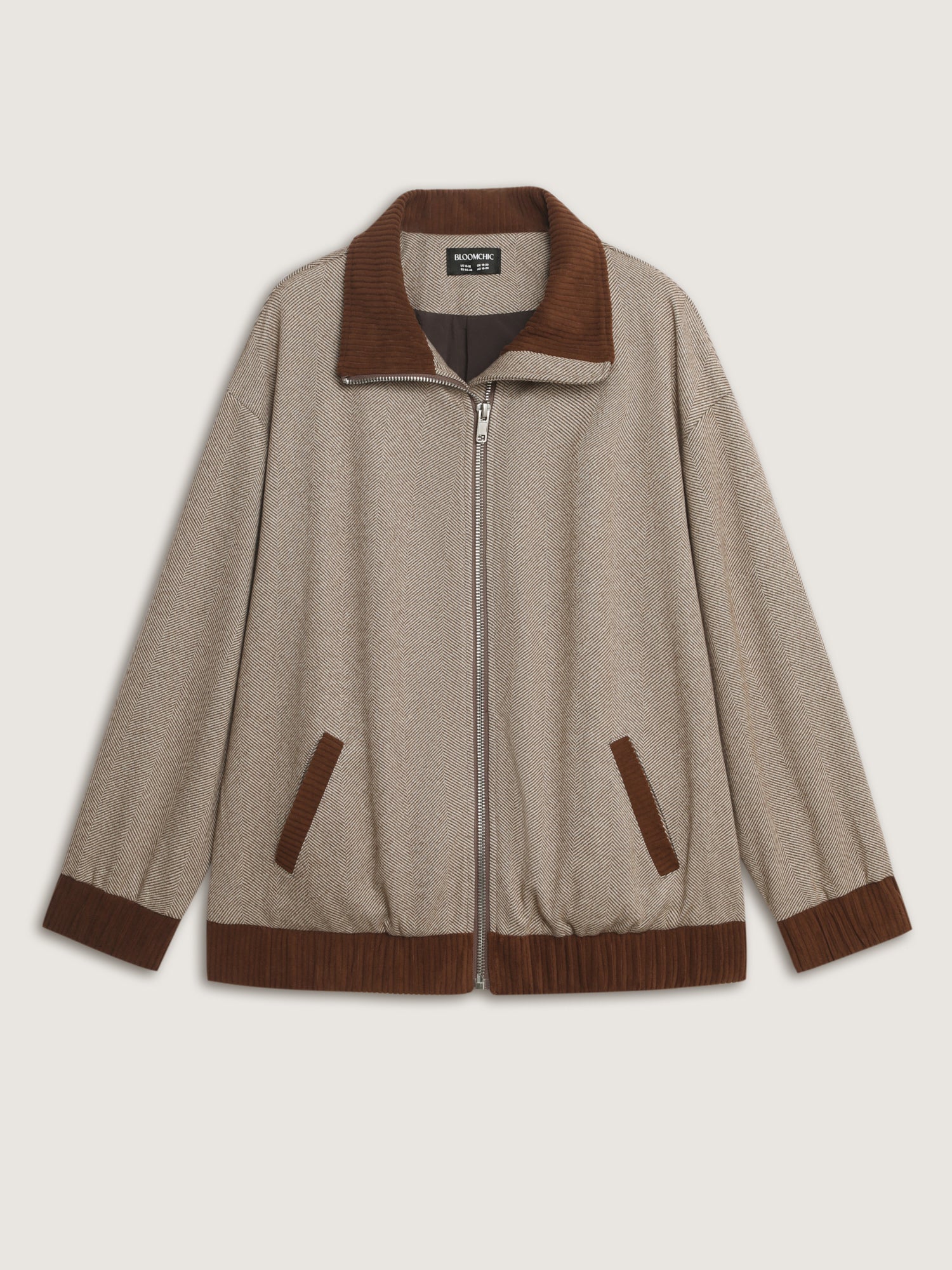 Spliced Color Contrast Pockets Zipper Jacket