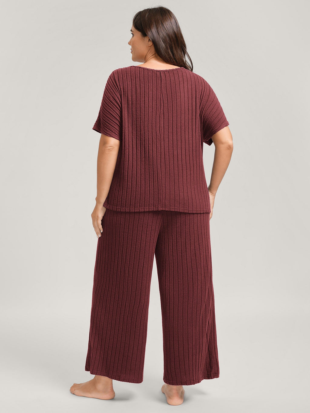 Stretchy Pit Strip Solid Loungewear Set