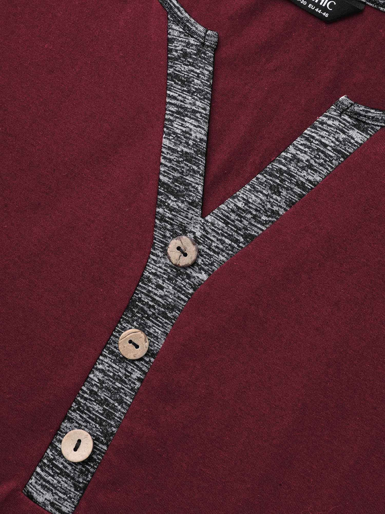 Heather Patchwork Button Detail Stretchy T-Shirt