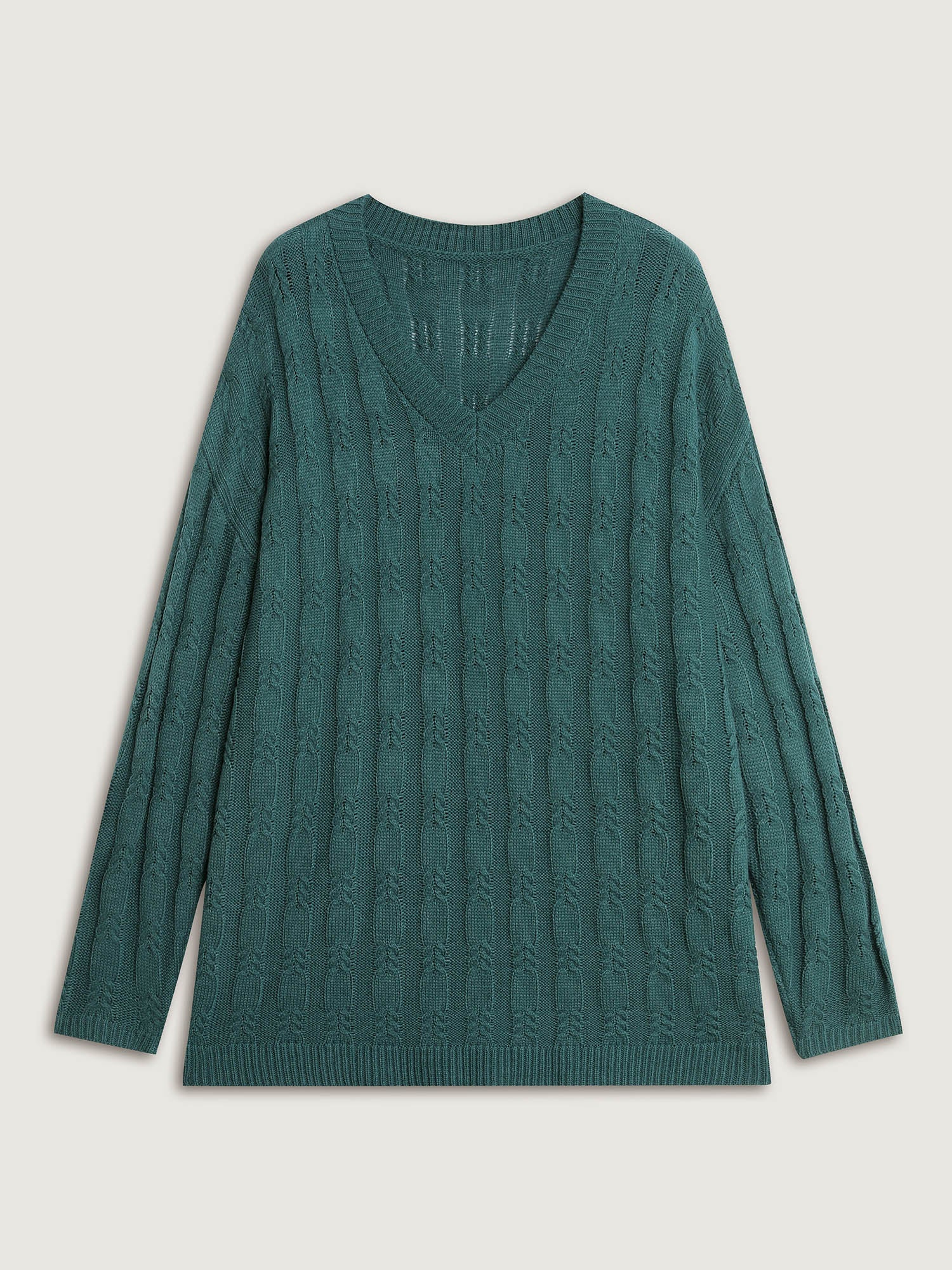 Cable Knit Textured V-Neck Pullover