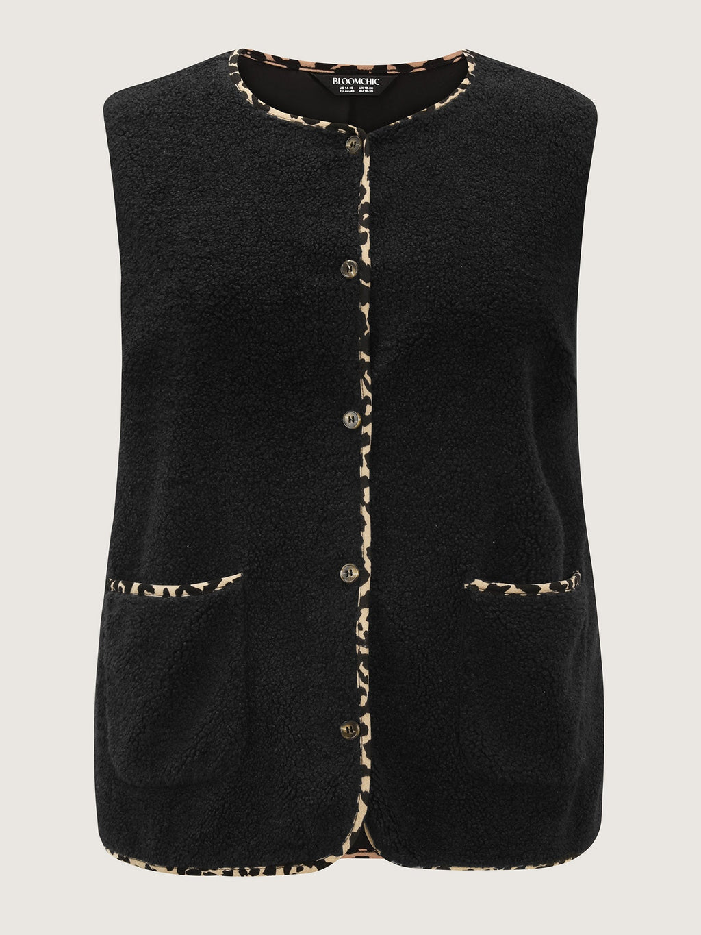 Faux Shearling Patchwork Leopard Edge Vest