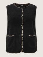 Faux Shearling Patchwork Leopard Edge Vest