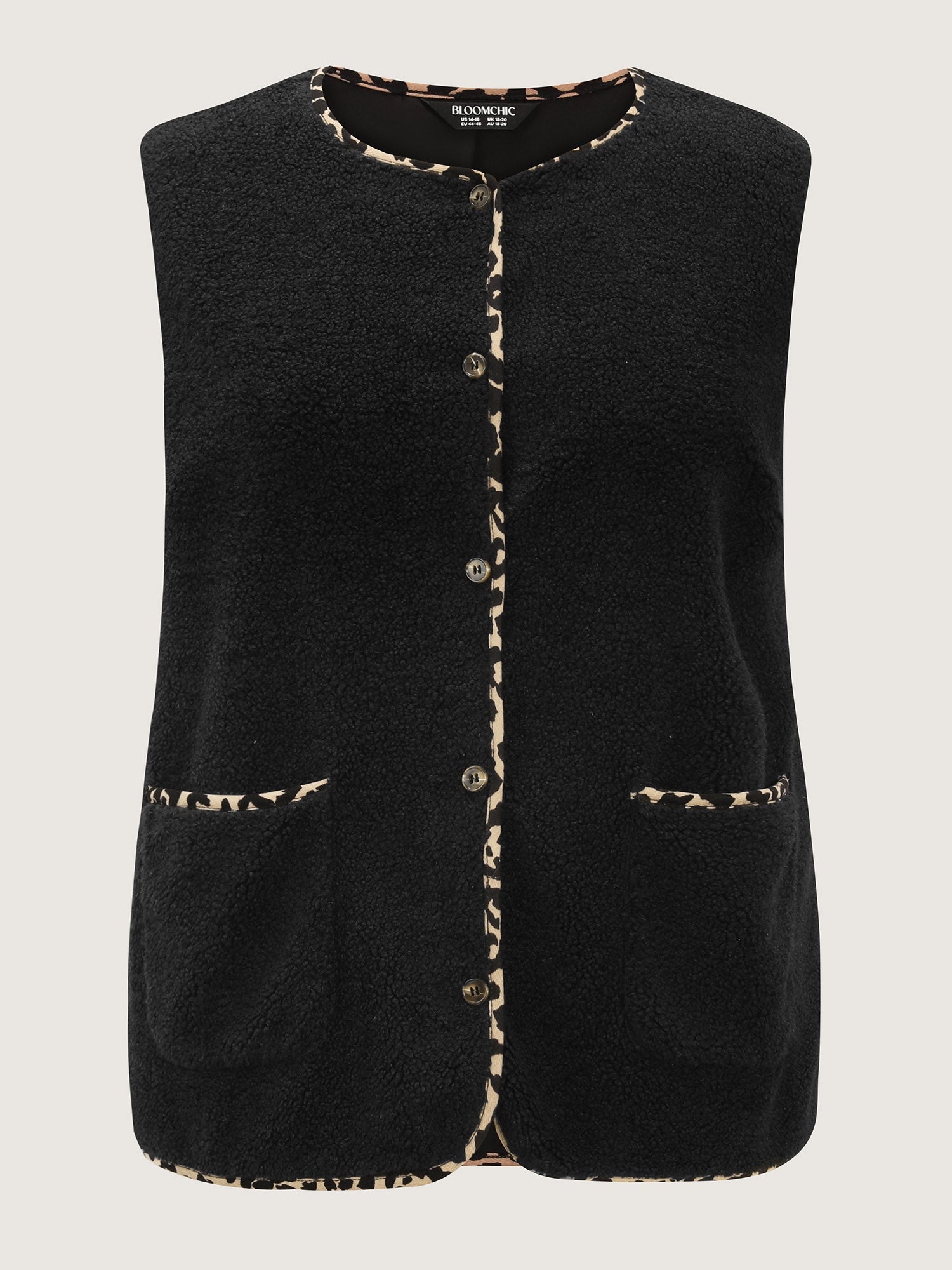 Faux Shearling Patchwork Leopard Edge Vest