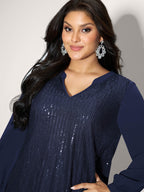 Shimmery Sequin Notched Collar Blouse