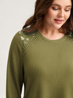 Waffle Spliced Floral Lace Sweatshirt