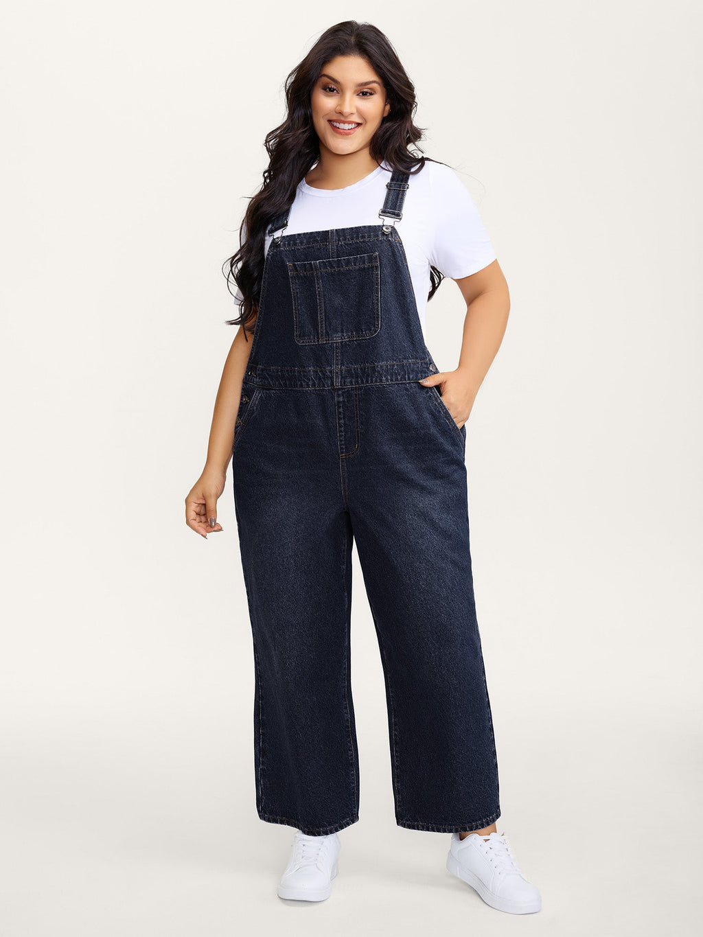 Cotton Relaxed-Fit Side Button Overall Denim Jumpsuit