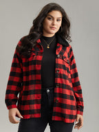 Plaid Button Through Patchwork Contrast Shacket