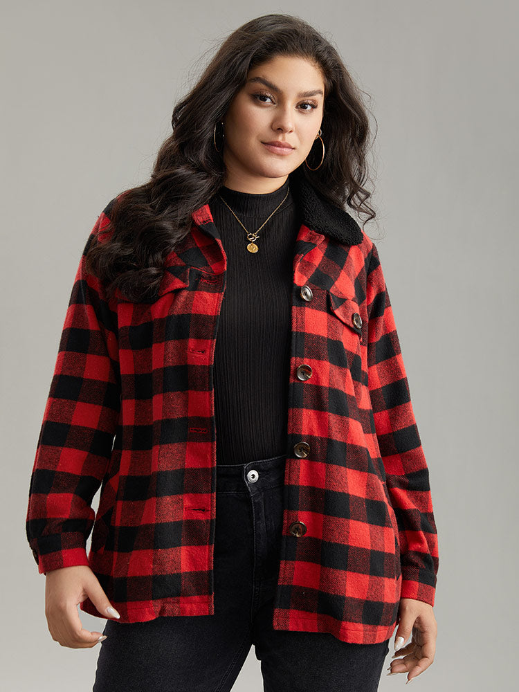 Plaid Button Through Patchwork Contrast Shacket