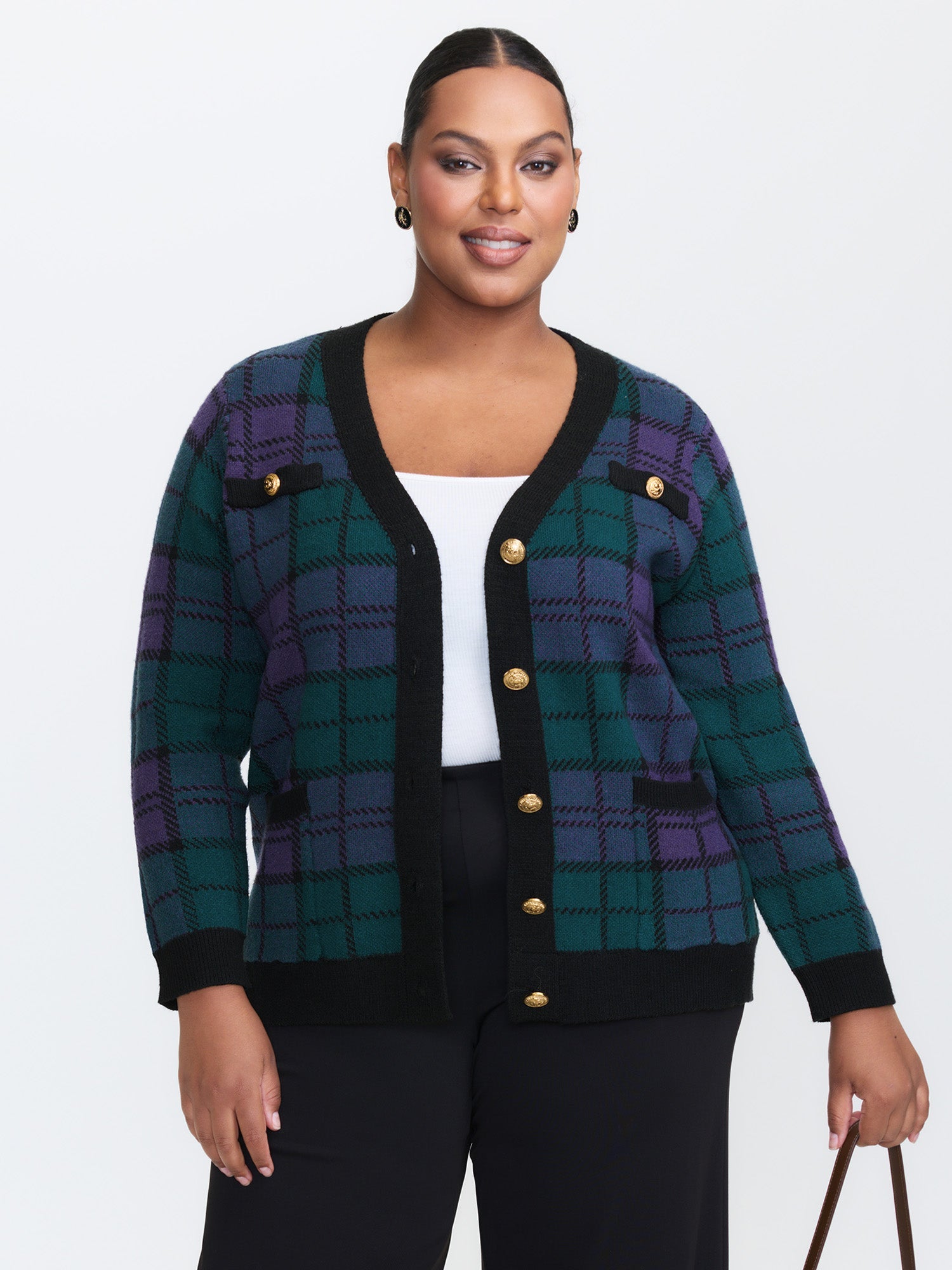 Supersoft Grid Pattern Metal Buckle Knit Cardigan