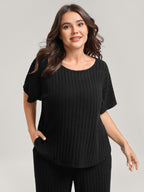 Stretchy Pit Strip Solid Loungewear Set