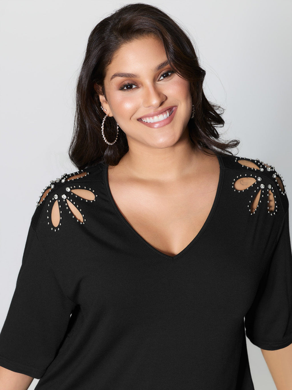 Cut-Out Shoulder Beads T-Shirt