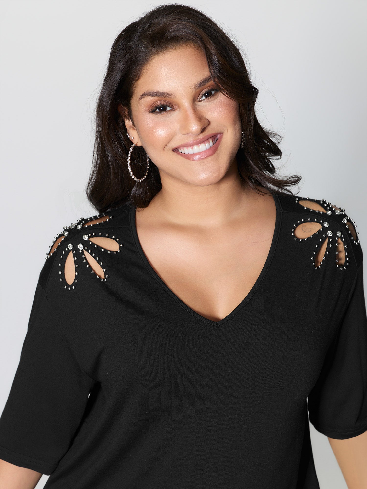 Cut-Out Shoulder Beads T-Shirt