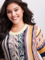 Boho Stripe Flared Sleeve Stretchy Pullover