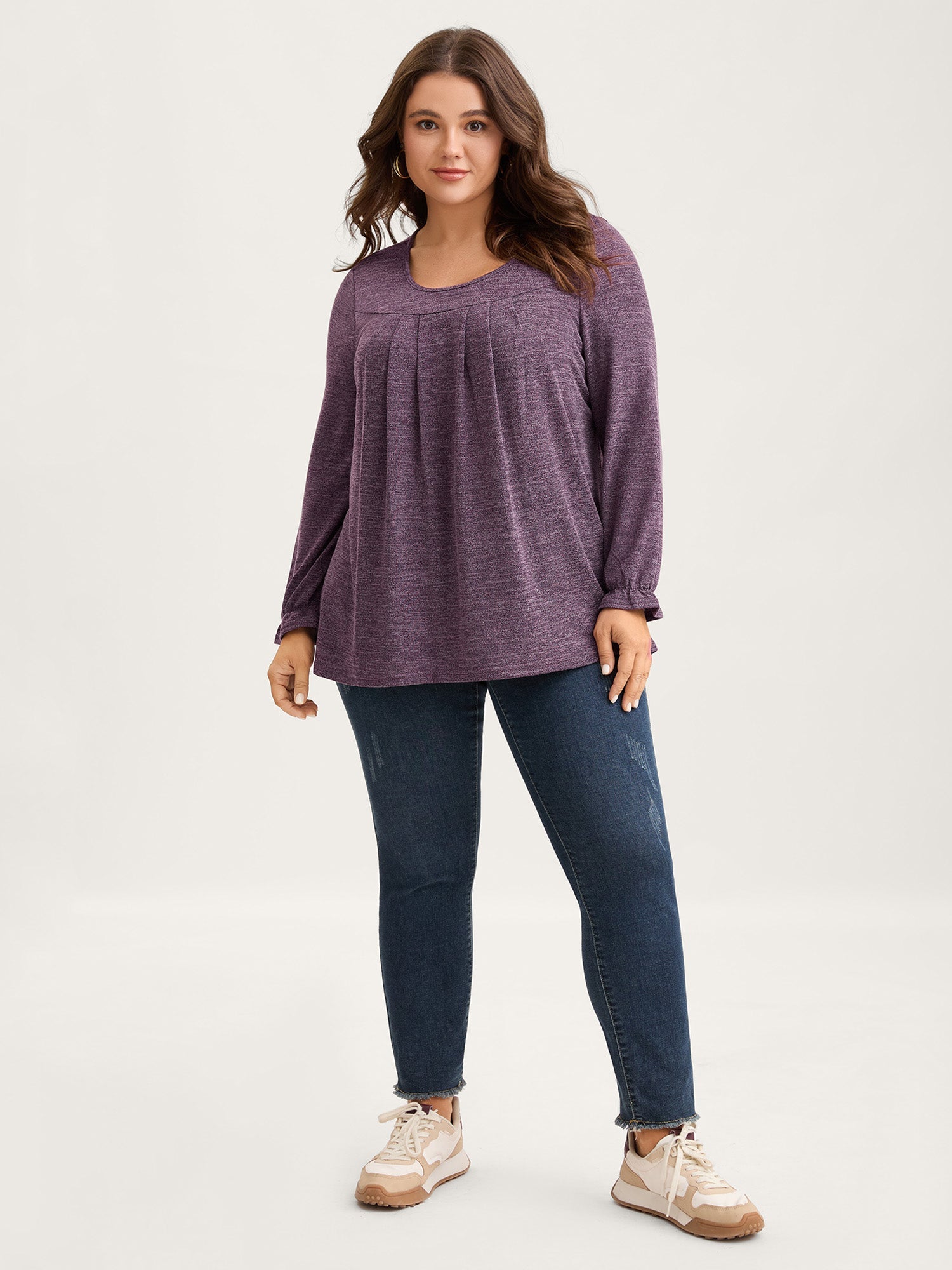 Round Neck Heather Pleated T-shirt