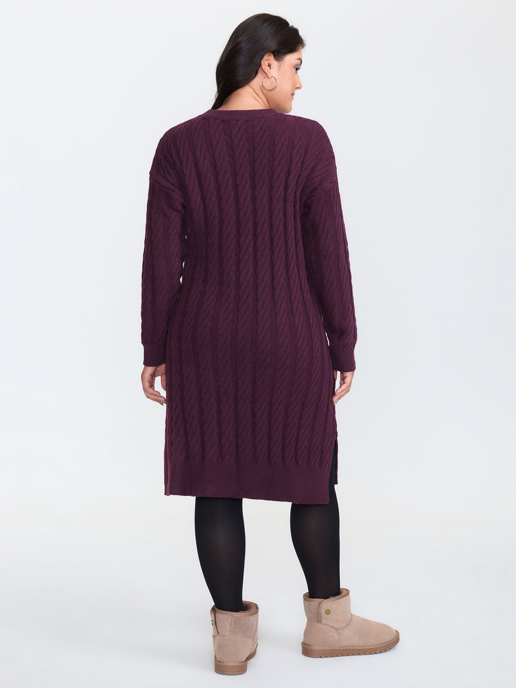 Crew Neck Cable Texture Sweater Dress