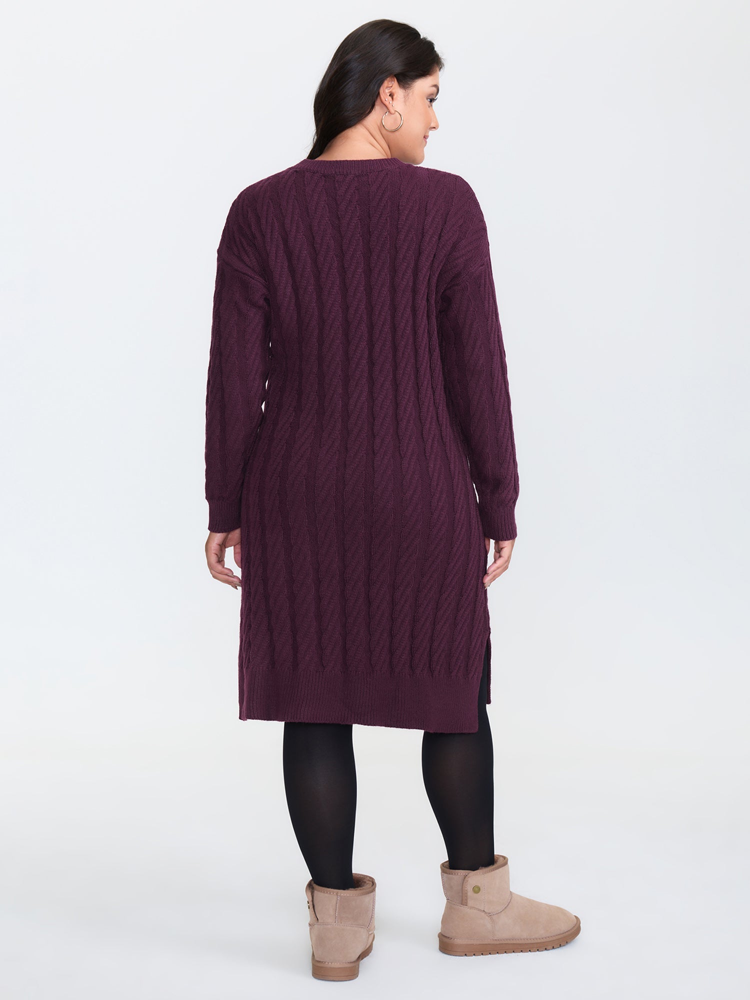 Crew Neck Cable Texture Sweater Dress