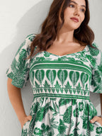 Boho Print Fit Flare Pockets Midi Dress