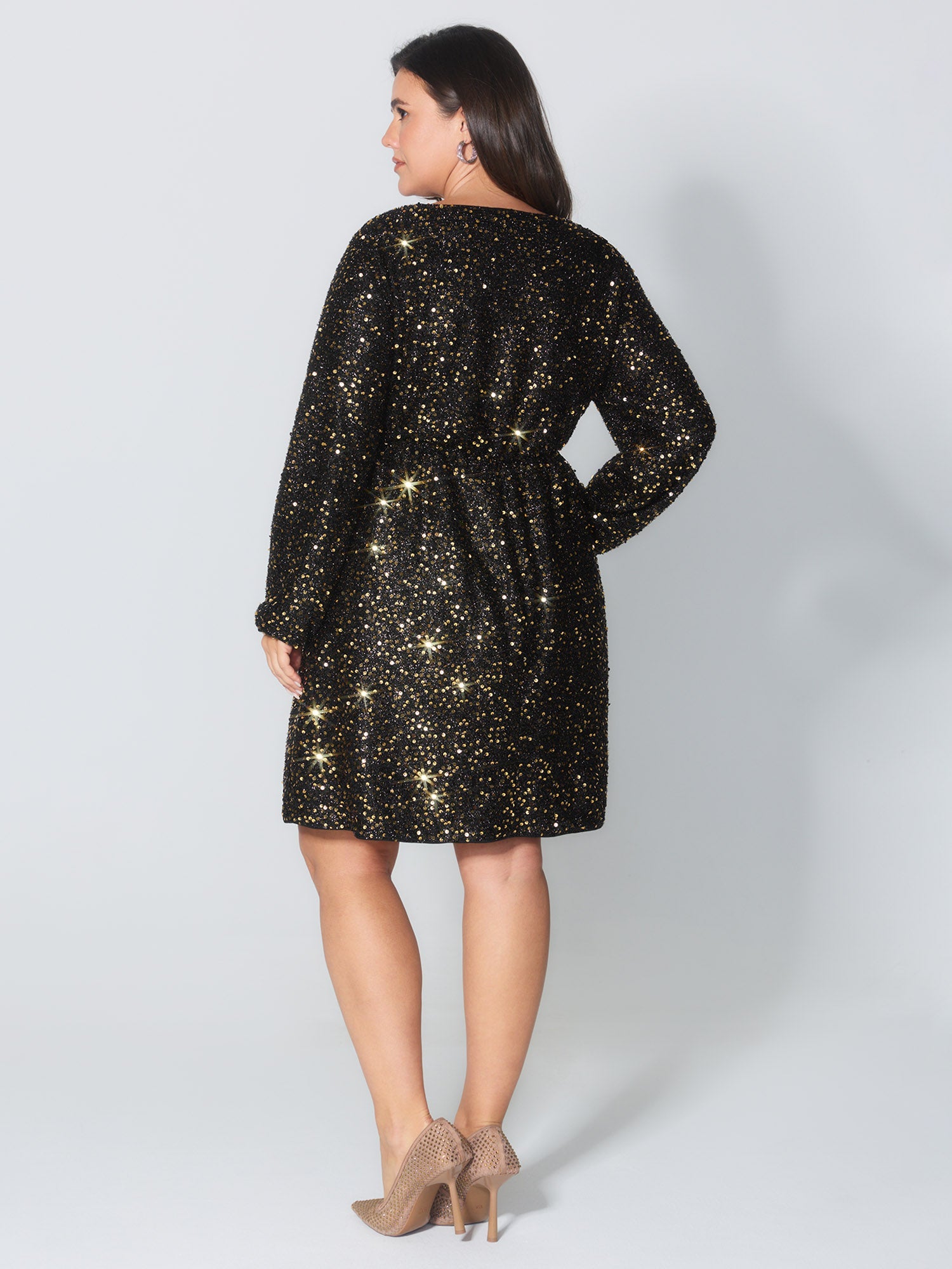 Shimmery Sequin V-Neck Knee Dress
