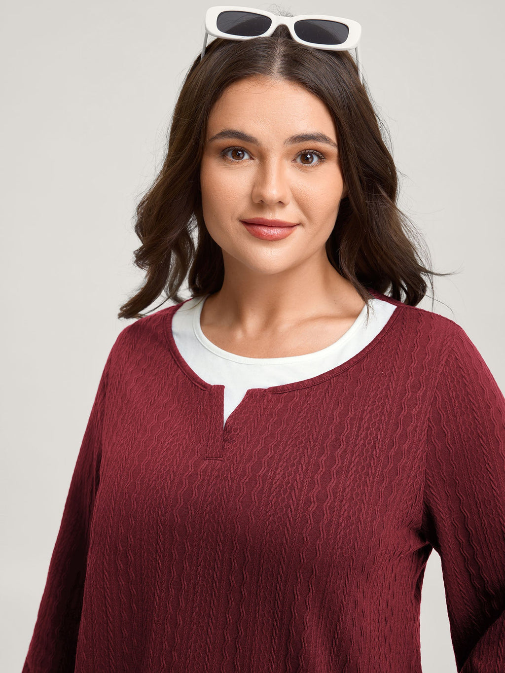 Textured Spliced Round Neck Solid T-Shirt