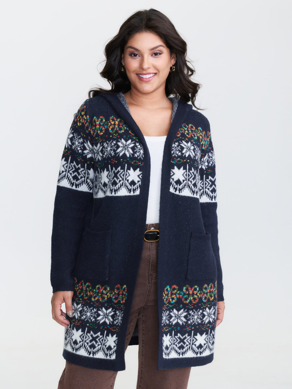 Boho Print Jacquard Hooded Knit Cardigan