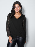 Shimmery Sleeve Knotted Hem Blouse