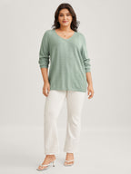Texture V Neck Lightweight Pullover