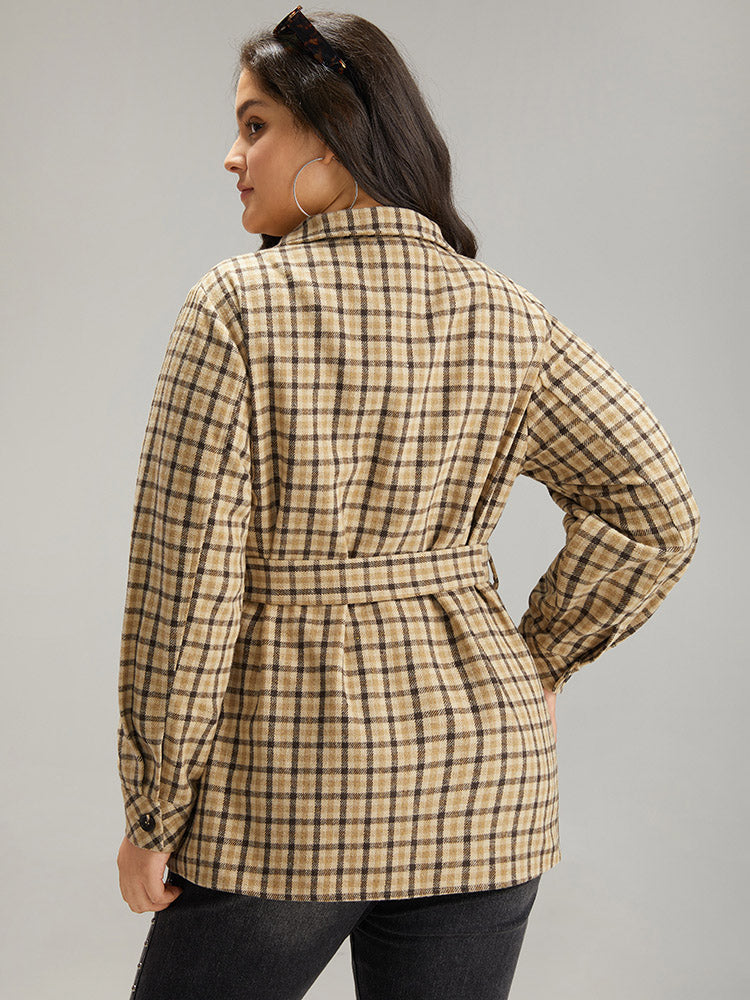 Gingham Pocket Button Through Belted Coat
