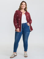 Bowknot Jacquard Wavy Edge Knit Cardigan