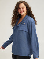 Plain Flap Pocket Zipper Lapel Collar Coat