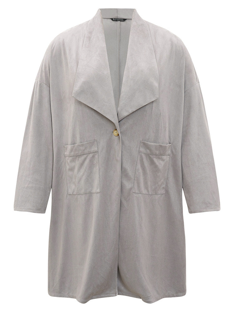 Solid Lapel Collar Patched Pocket Faux Suede Coat