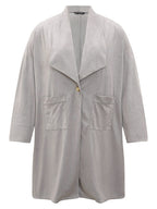 Solid Lapel Collar Patched Pocket Faux Suede Coat