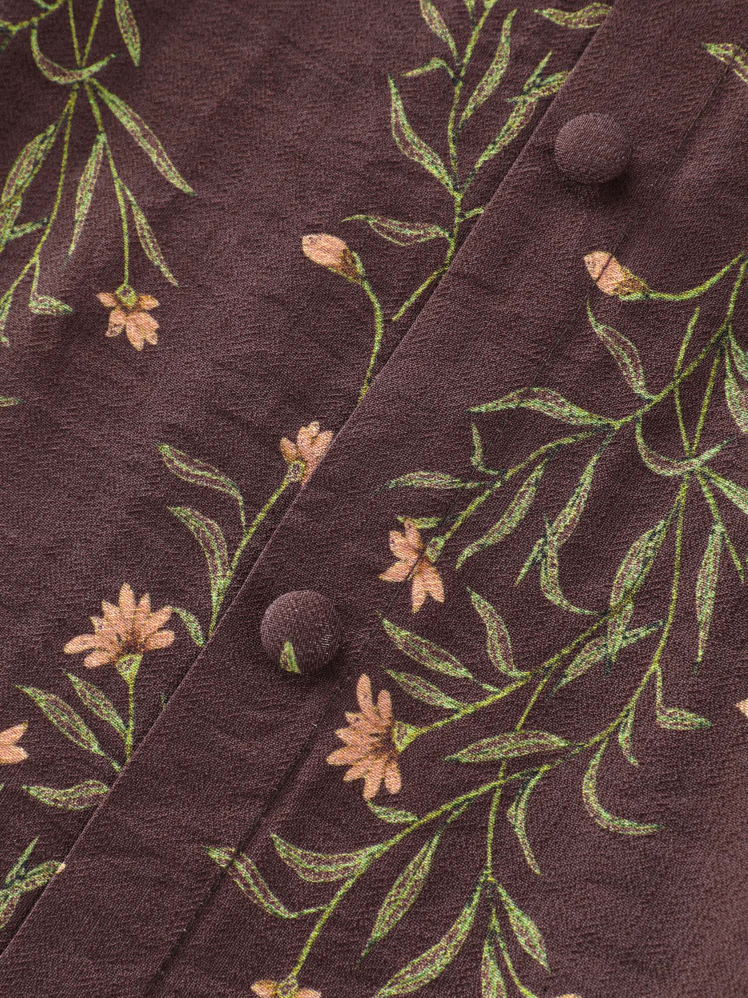 Floral Print Button Detail Round Neck Midi Dress