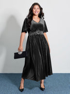 Velvet Celestial Embroidery Shirred Maxi Dress