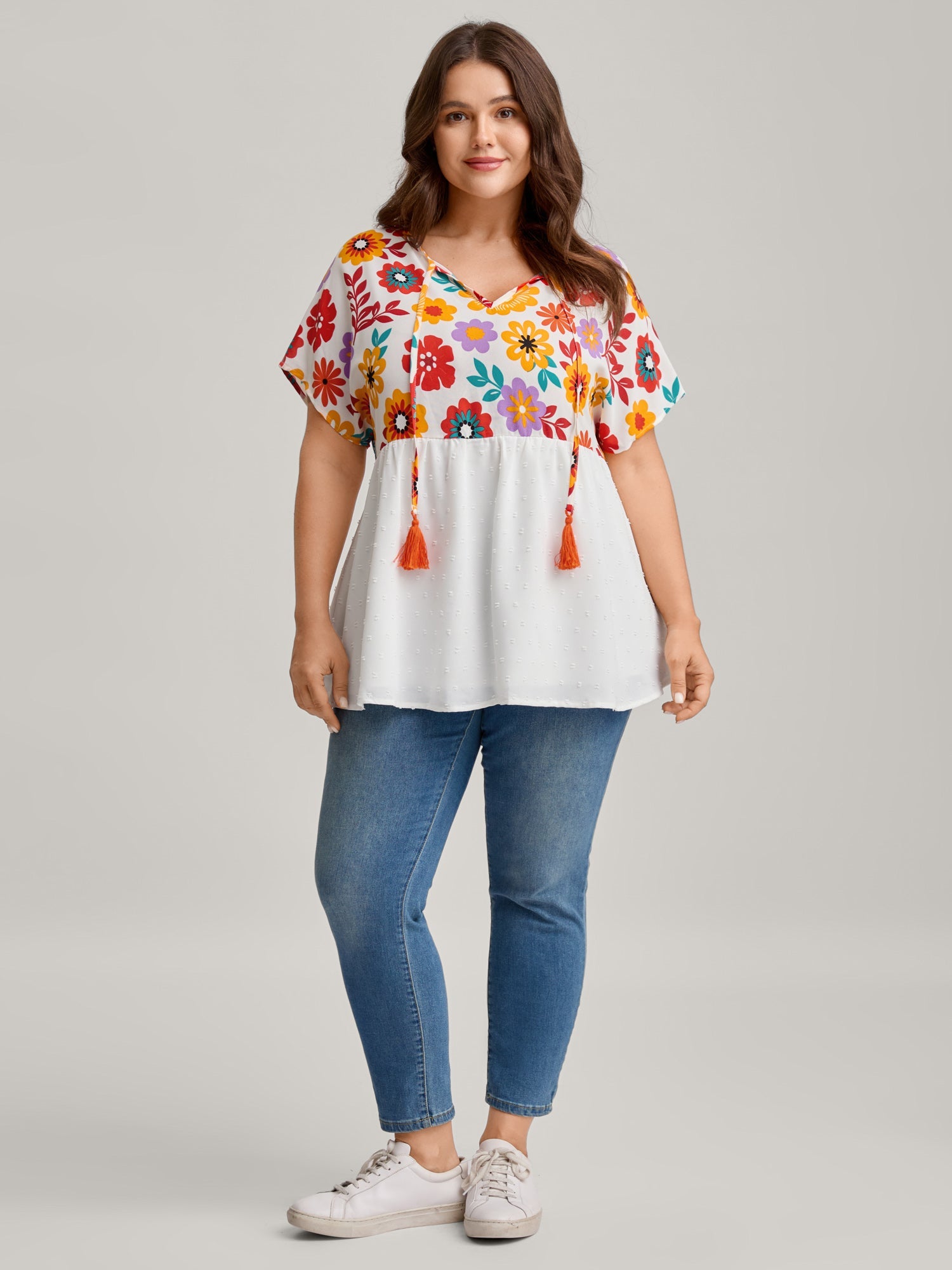 Floral Print Neck-Tie Babydoll Top