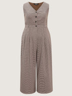 Houndstooth Button Sleeveless Jumpsuit