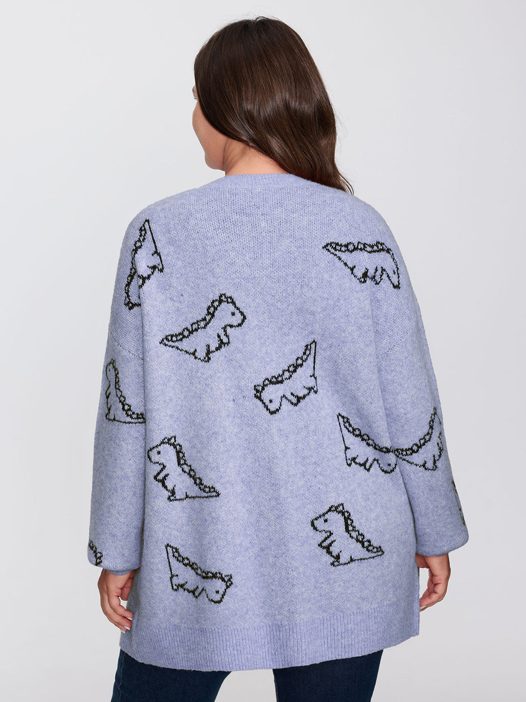 Jacquard Dinosaur Print Knit Cardigan