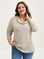 Heather Textured Button Neck Pullover