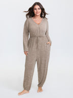 Elastic Waist Overlap Collar Lounge Jumpsuit